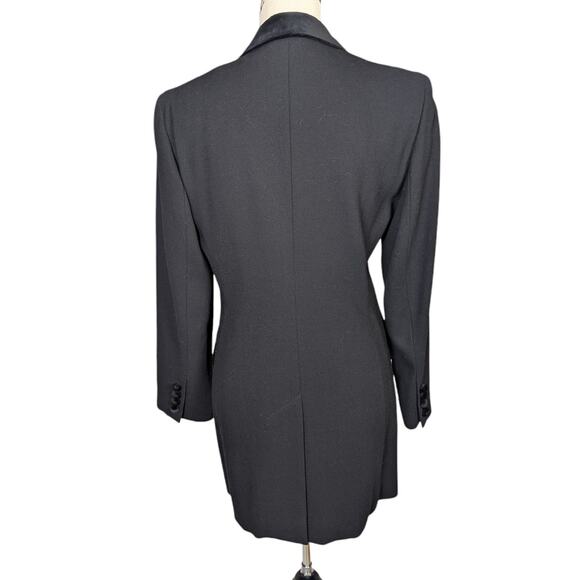 80s 90s Blazer A Line Anne Klein Velvet Trimmed Wool Blazer Black Size 2 - Picture 2 of 16